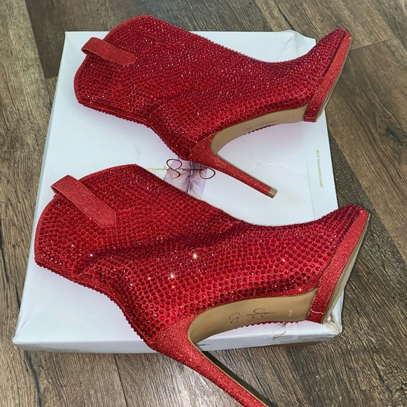 Jessica Simpson Intense Red Glitter Gabor Boots. - Picture 8 of 16